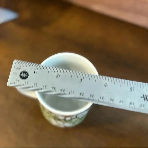 Vintage Footed Pedestal Coffee Mug 8 oz Retro Floral Green & Black JAPAN EUC - Picture 8 of 8